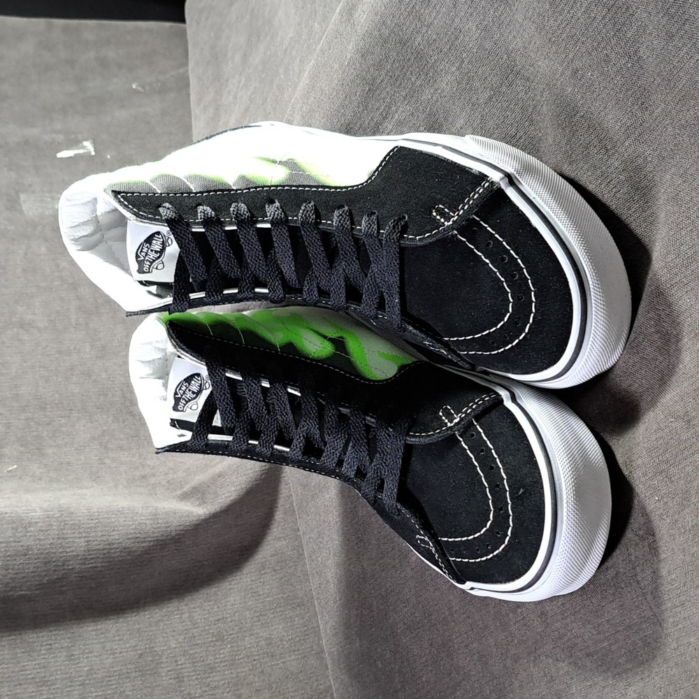 Vans Sk8-Hi Neon Green Flames Lace Up Hightop Sneakers VG US M8.5 W10